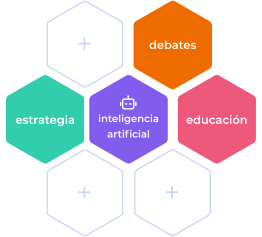 Strateegia hexagonal visualization with debate, strategy, artificial intelligence and teaching concepts